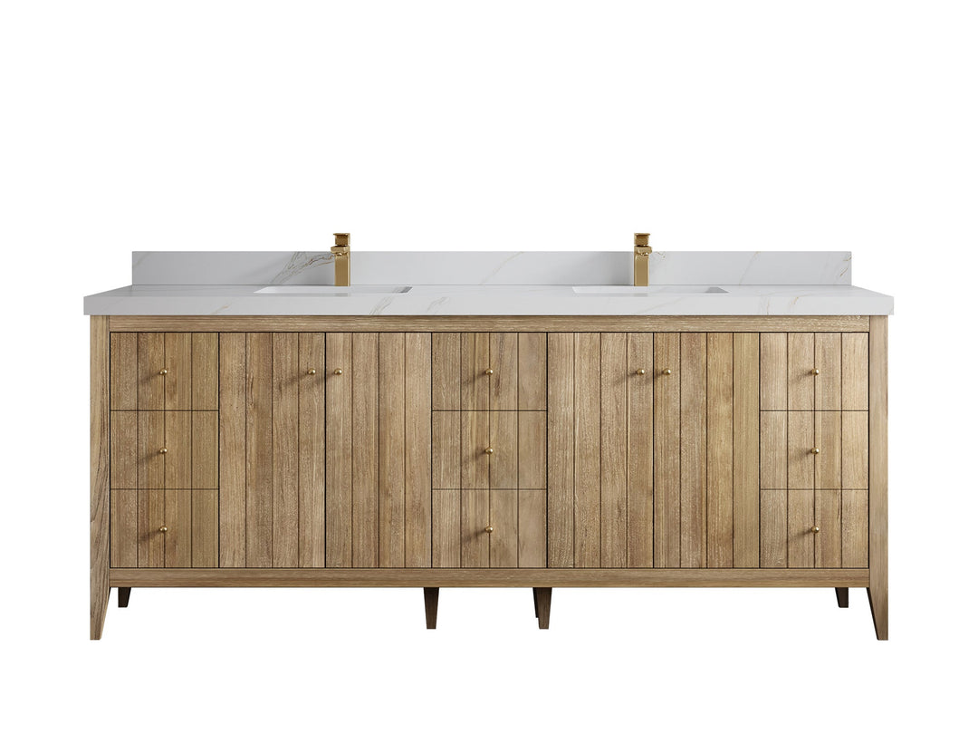 Atlanta Teak Wood 84 in. W x 22 in. D Double Sink Bathroom Vanity - Willow Bath and Vanity
