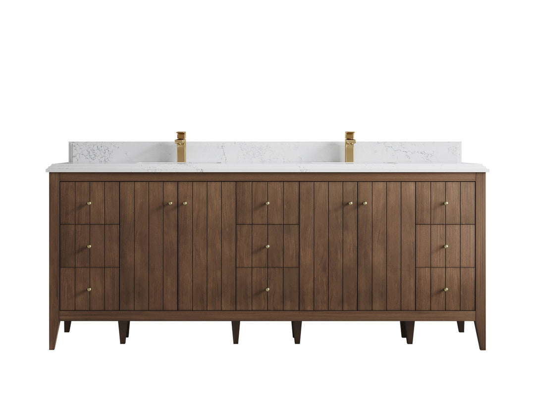 Atlanta Teak Wood 84 in. W x 22 in. D Double Sink Bathroom Vanity - Willow Bath and Vanity