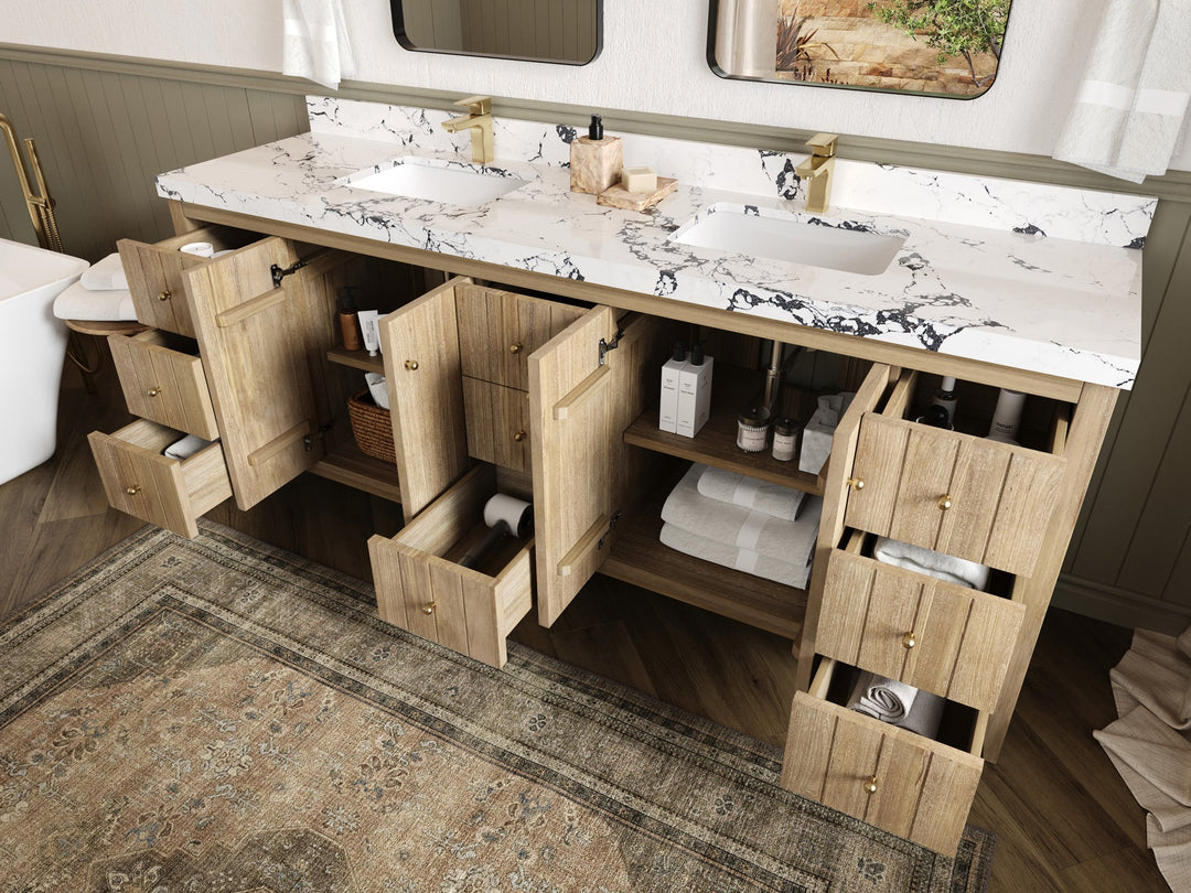 Atlanta Teak Wood 84 in. W x 22 in. D Double Sink Bathroom Vanity - Willow Bath and Vanity