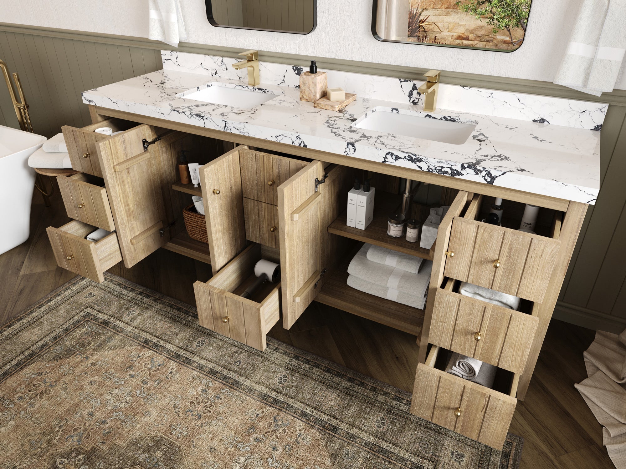 Atlanta Teak Wood 84 in. W x 22 in. D Double Sink Bathroom Vanity - Willow Bath and Vanity