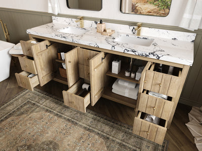 Atlanta Teak Wood 84 in. W x 22 in. D Double Sink Bathroom Vanity - Willow Bath and Vanity