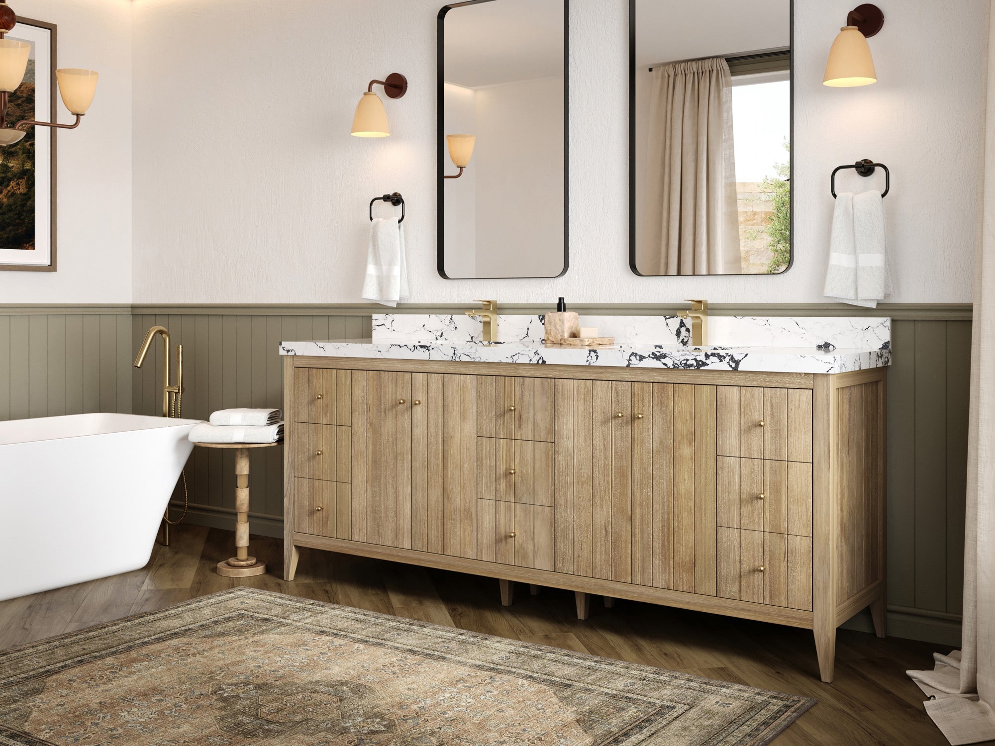 Atlanta Teak Wood 84 in. W x 22 in. D Double Sink Bathroom Vanity - Willow Bath and Vanity