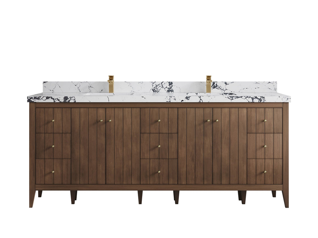 Atlanta Teak Wood 84 in. W x 22 in. D Double Sink Bathroom Vanity - Willow Bath and Vanity