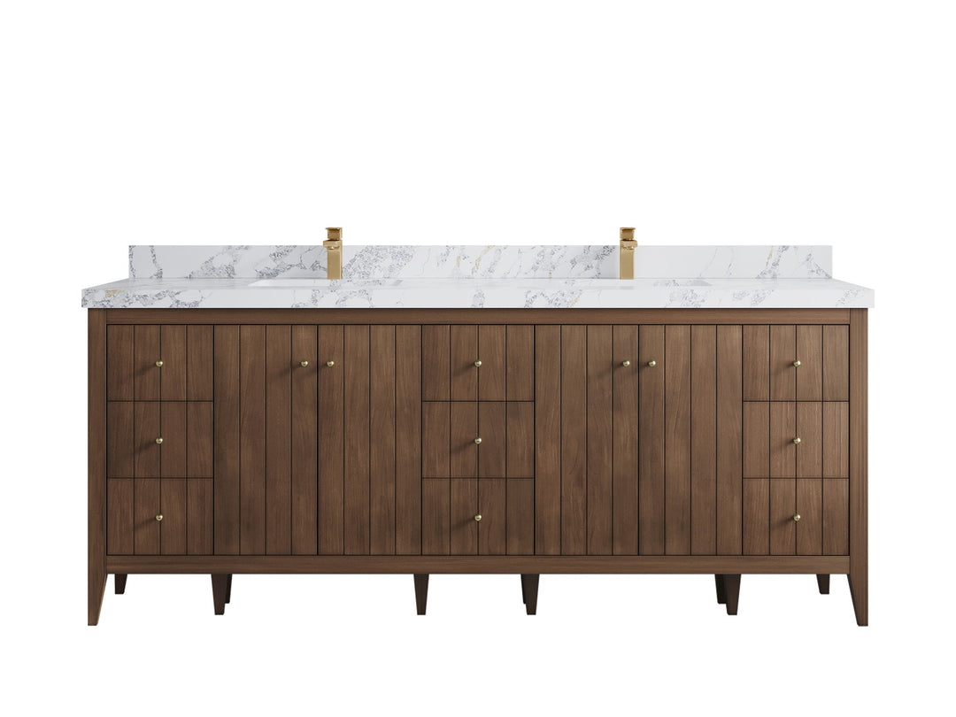 Atlanta Teak Wood 84 in. W x 22 in. D Double Sink Bathroom Vanity - Willow Bath and Vanity
