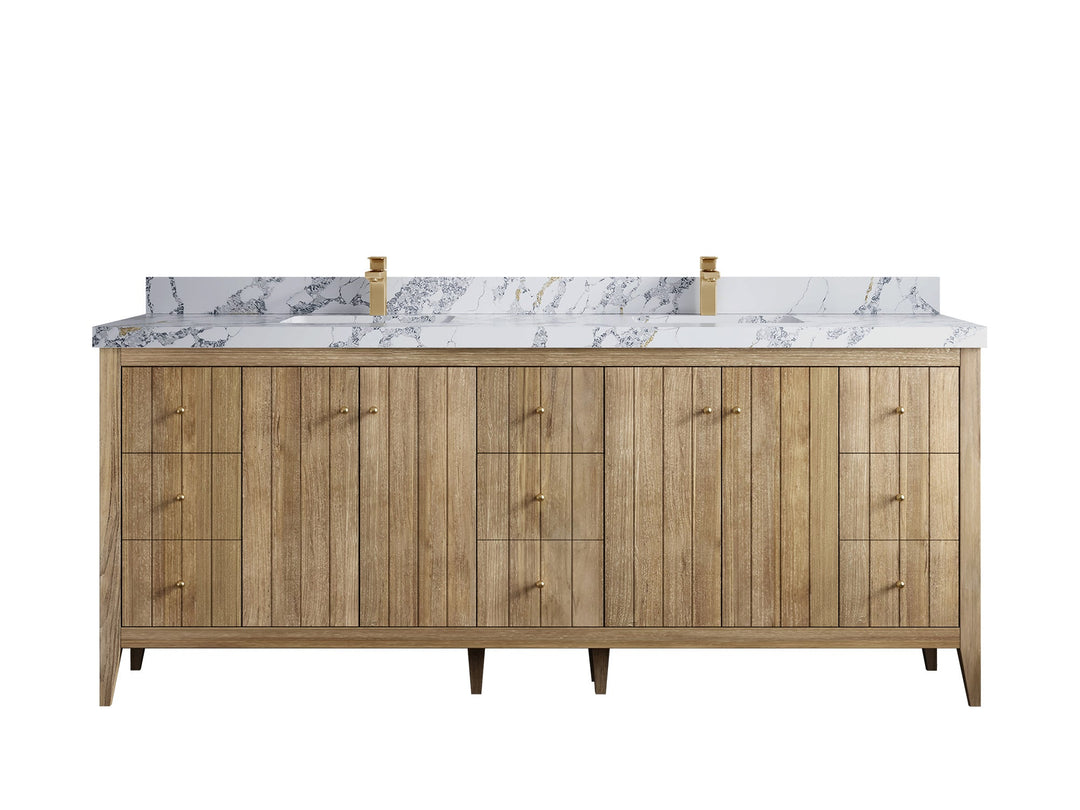 Atlanta Teak Wood 84 in. W x 22 in. D Double Sink Bathroom Vanity - Willow Bath and Vanity
