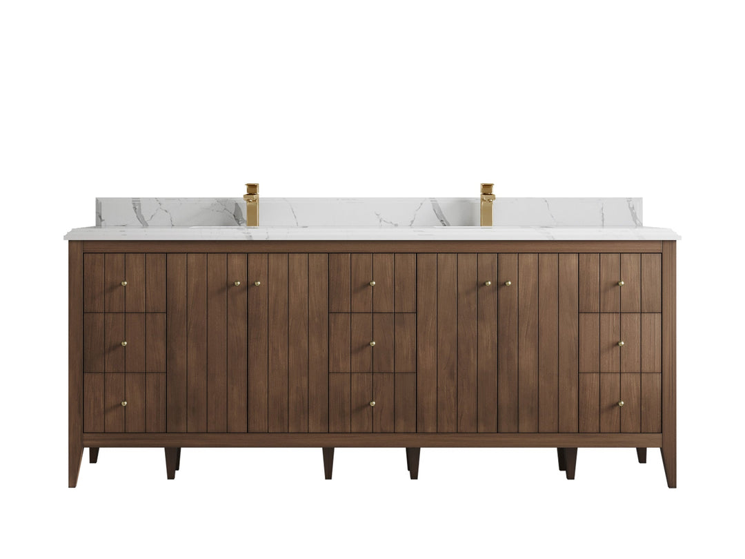 Atlanta Teak Wood 84 in. W x 22 in. D Double Sink Bathroom Vanity - Willow Bath and Vanity
