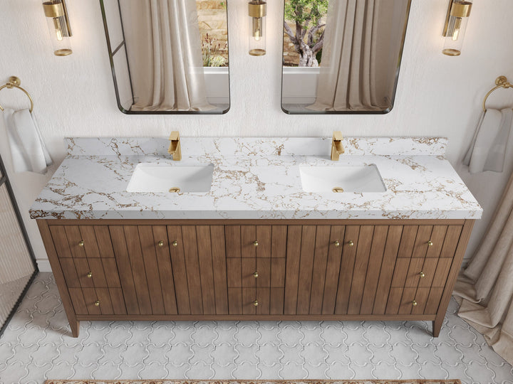 Atlanta Teak Wood 84 in. W x 22 in. D Double Sink Bathroom Vanity - photo 38