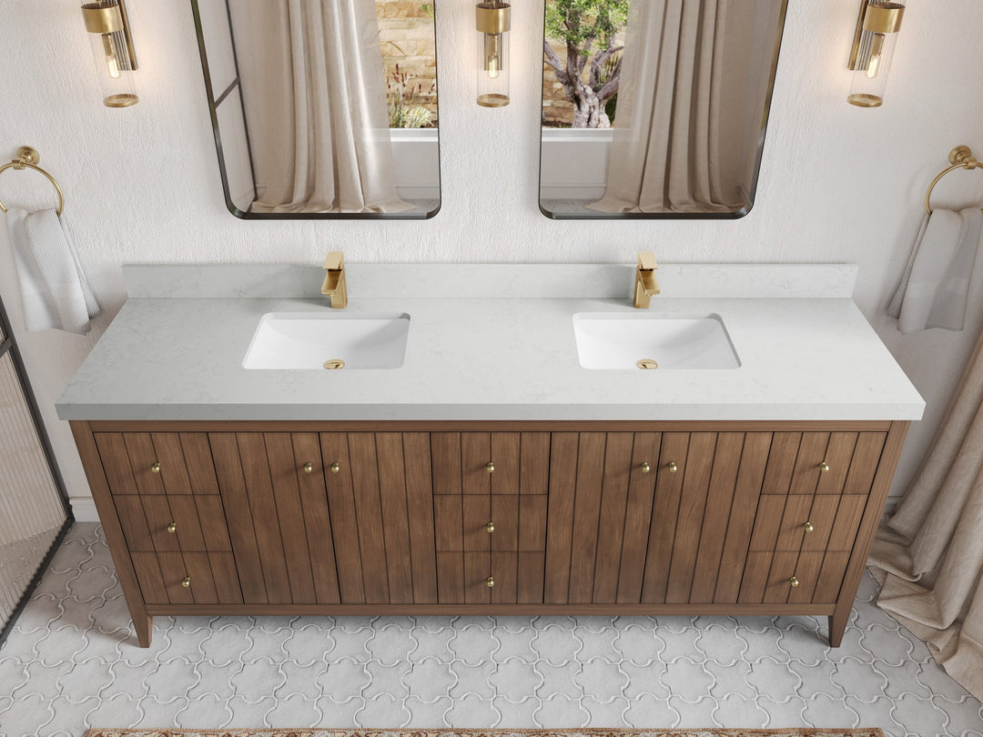 Atlanta Teak Wood 84 in. W x 22 in. D Double Sink Bathroom Vanity - Willow Bath and Vanity