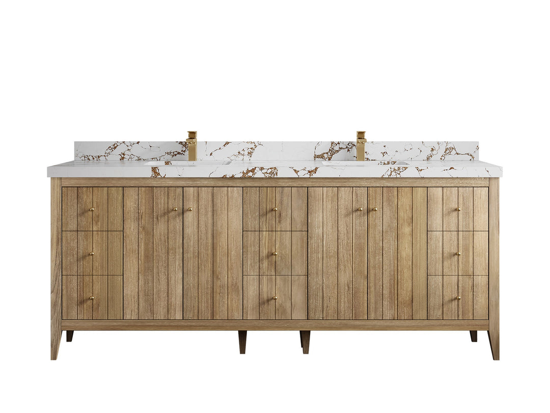 Atlanta Teak Wood 84 in. W x 22 in. D Double Sink Bathroom Vanity - Willow Bath and Vanity