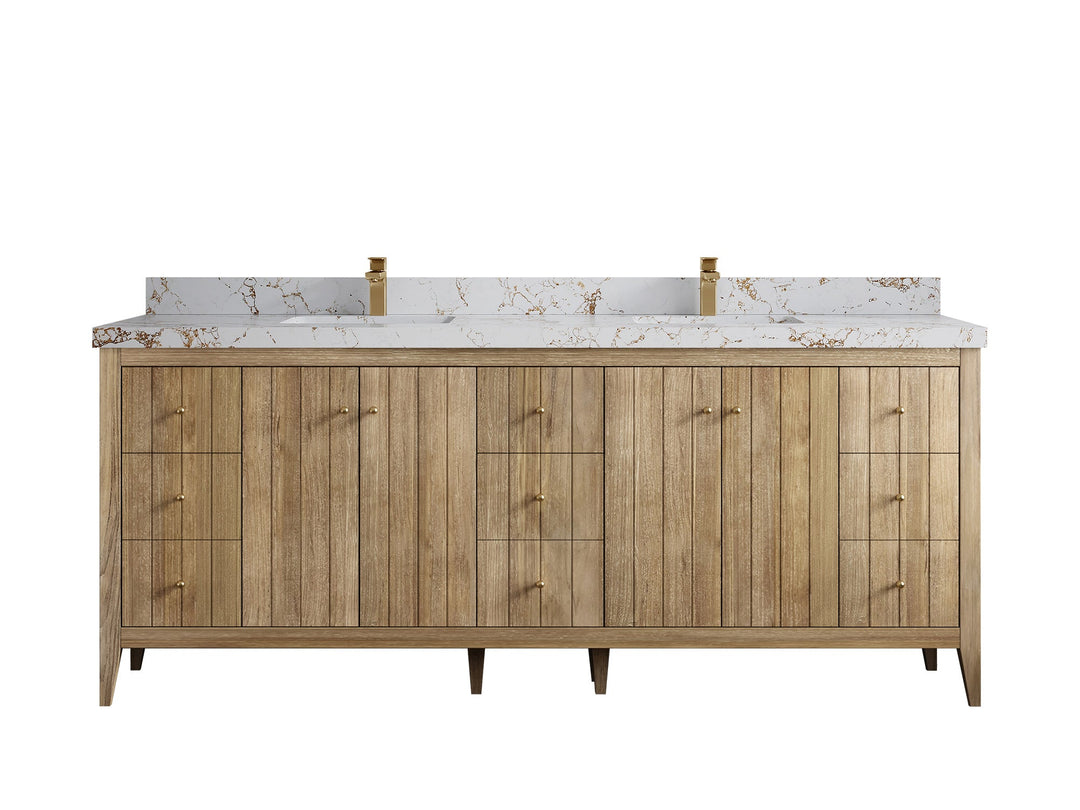Atlanta Teak Wood 84 in. W x 22 in. D Double Sink Bathroom Vanity - Willow Bath and Vanity