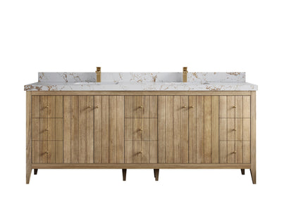 Atlanta Teak Wood 84 in. W x 22 in. D Double Sink Bathroom Vanity - Willow Bath and Vanity