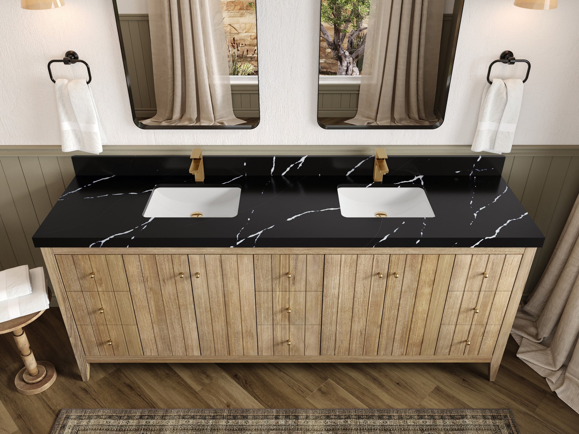 Atlanta Teak Wood 84 in. W x 22 in. D Double Sink Bathroom Vanity - Willow Bath and Vanity