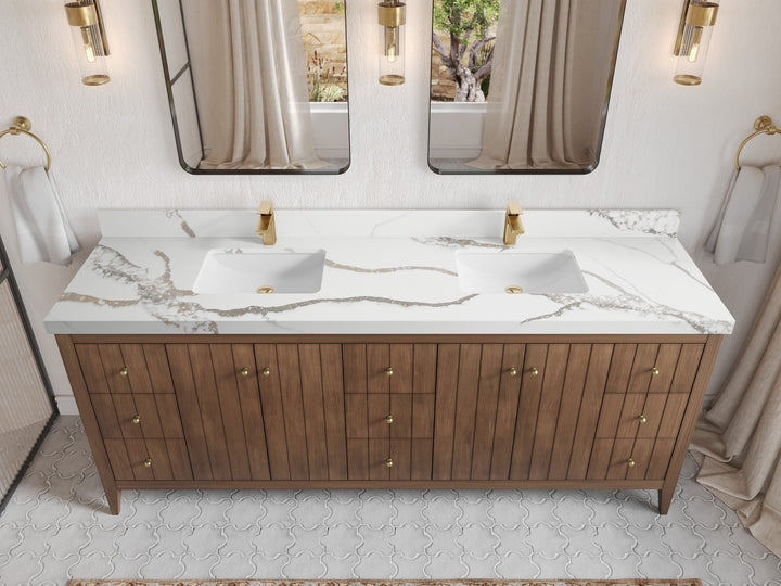 Atlanta Teak Wood 84 in. W x 22 in. D Double Sink Bathroom Vanity - photo 14