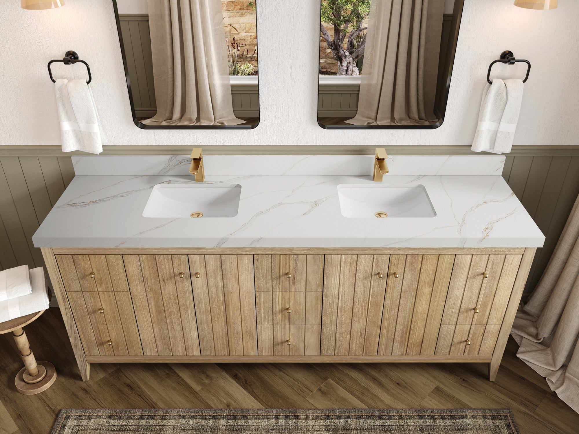 Atlanta Teak Wood 84 in. W x 22 in. D Double Sink Bathroom Vanity - Willow Bath and Vanity