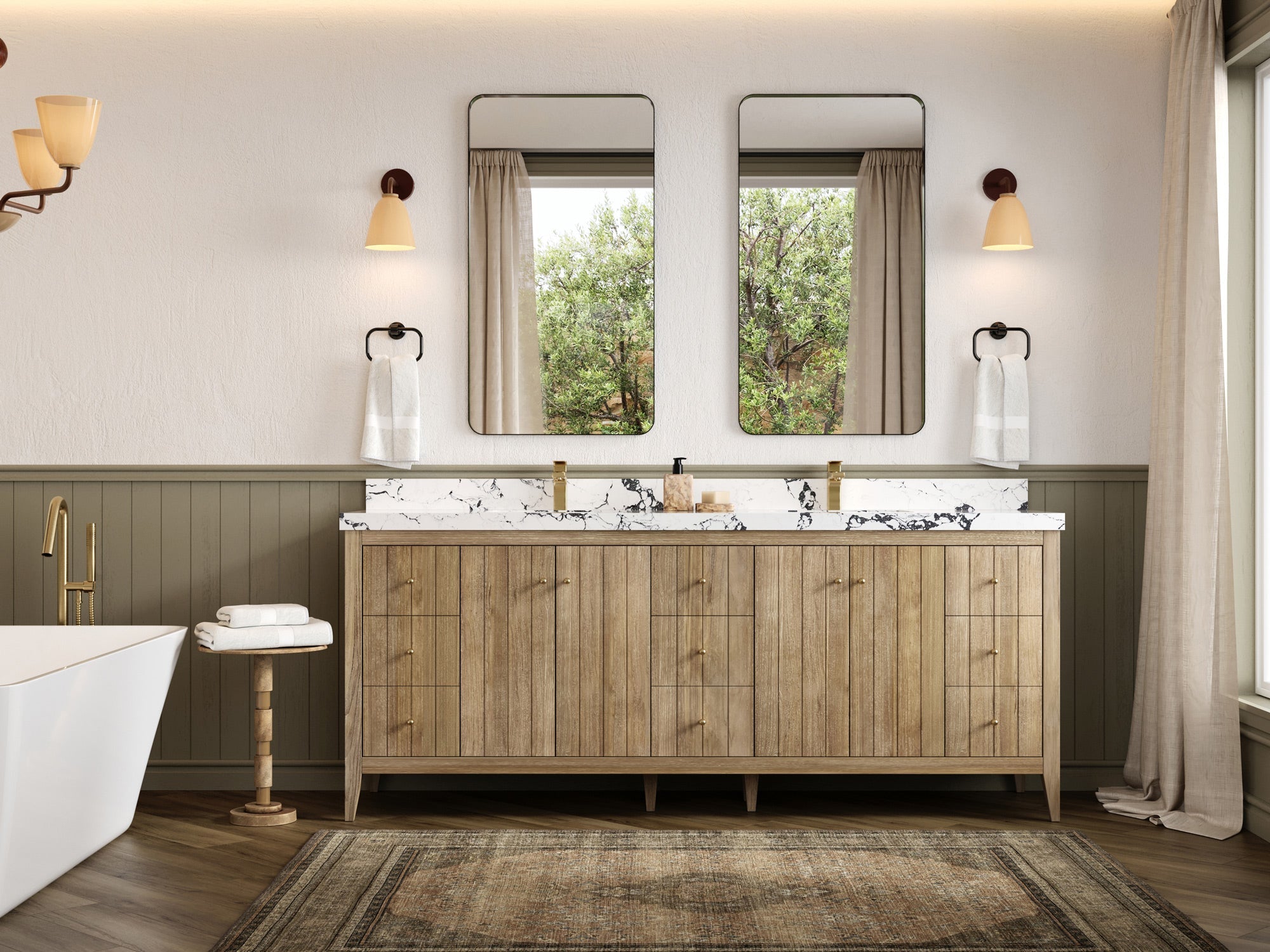 Atlanta Teak Wood 84 in. W x 22 in. D Double Sink Bathroom Vanity - Willow Bath and Vanity