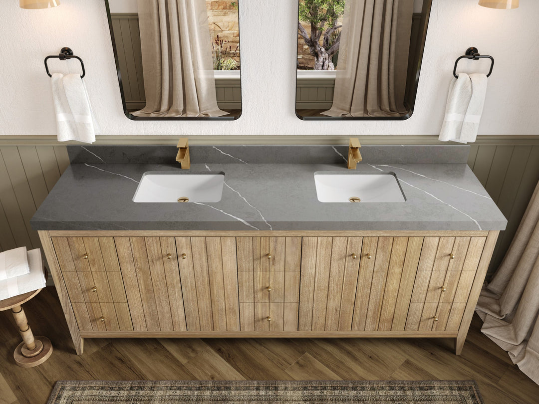 Atlanta Teak Wood 84 in. W x 22 in. D Double Sink Bathroom Vanity - Willow Bath and Vanity