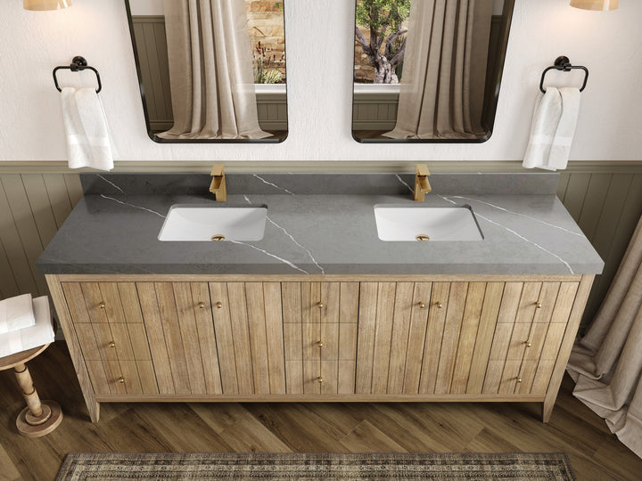 Atlanta Teak Wood 84 in. W x 22 in. D Double Sink Bathroom Vanity - photo 34