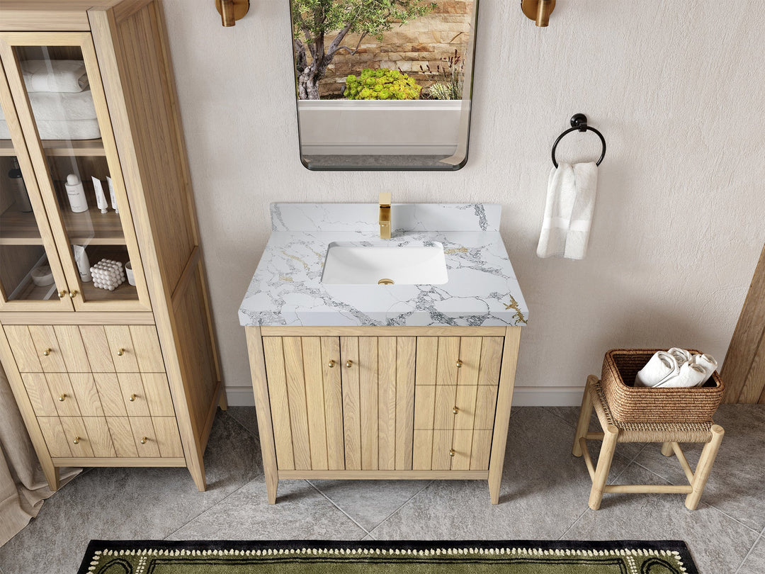 Atlanta White Oak 36 in. W x 22 in. D Center Sink Bathroom Vanity - Willow Bath and Vanity