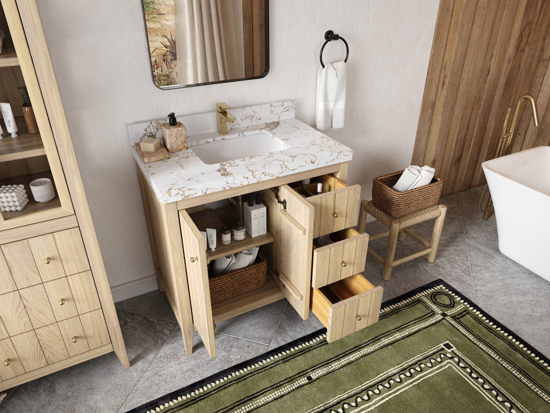 Atlanta White Oak 36 in. W x 22 in. D Center Sink Bathroom Vanity - Willow Bath and Vanity