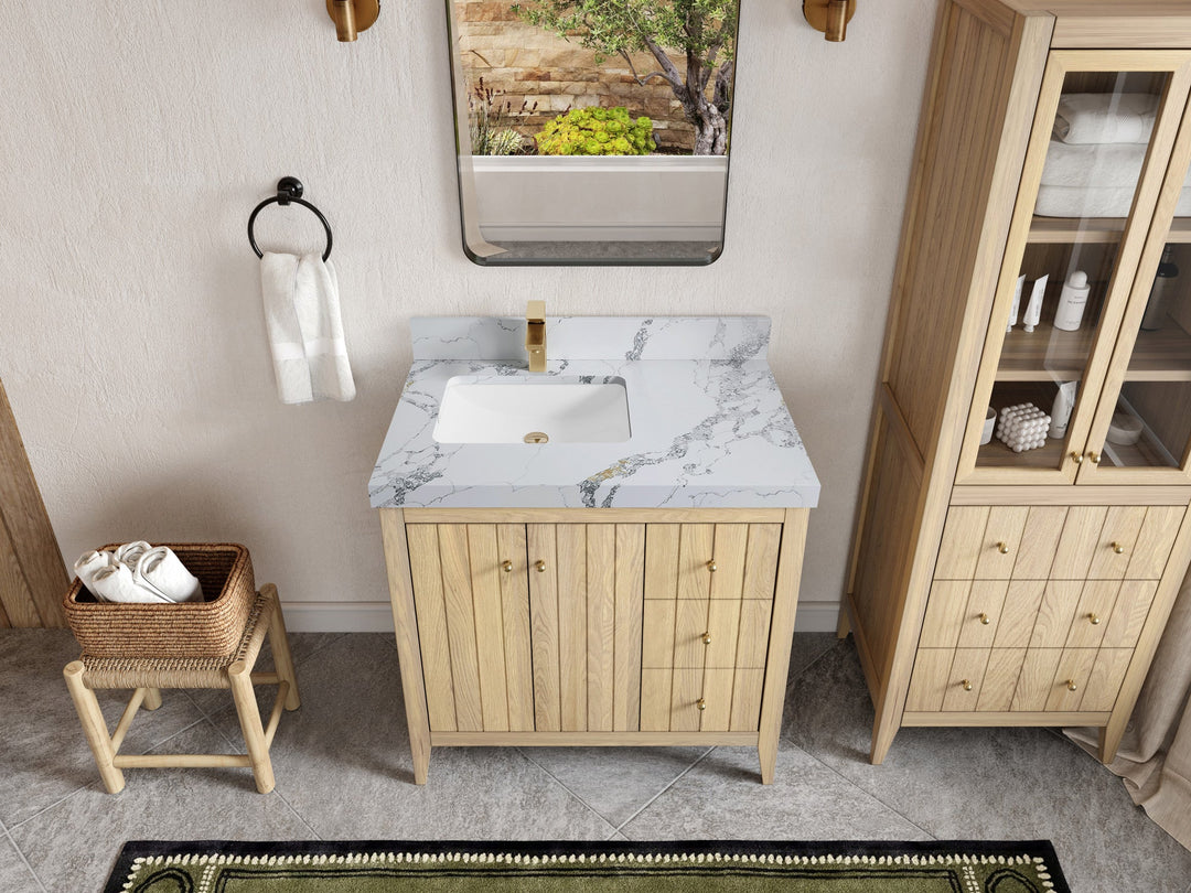 Atlanta White Oak 36 in. W x 22 in. D Left Offset Sink Bathroom Vanity - Willow Bath and Vanity