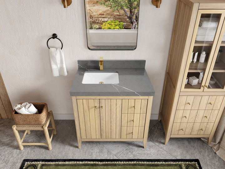 Atlanta White Oak 36 in. W x 22 in. D Left Offset Sink Bathroom Vanity - photo 44