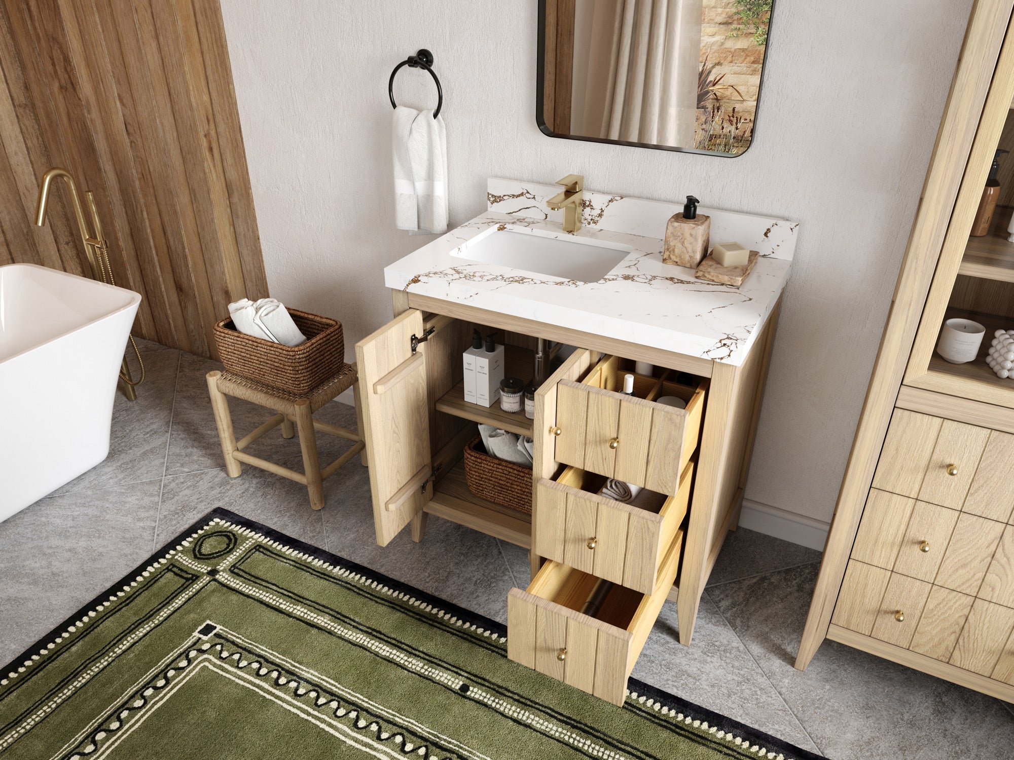 Atlanta White Oak 36 in. W x 22 in. D Left Offset Sink Bathroom Vanity - Willow Bath and Vanity