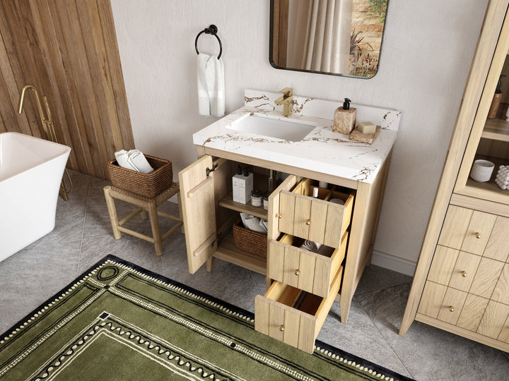 Atlanta White Oak 36 in. W x 22 in. D Left Offset Sink Bathroom Vanity - photo 3