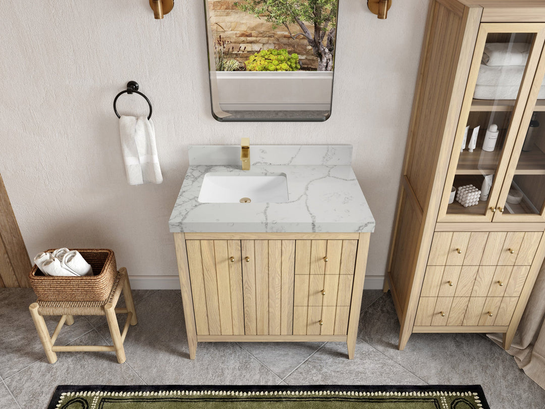 Atlanta White Oak 36 in. W x 22 in. D Left Offset Sink Bathroom Vanity - Willow Bath and Vanity