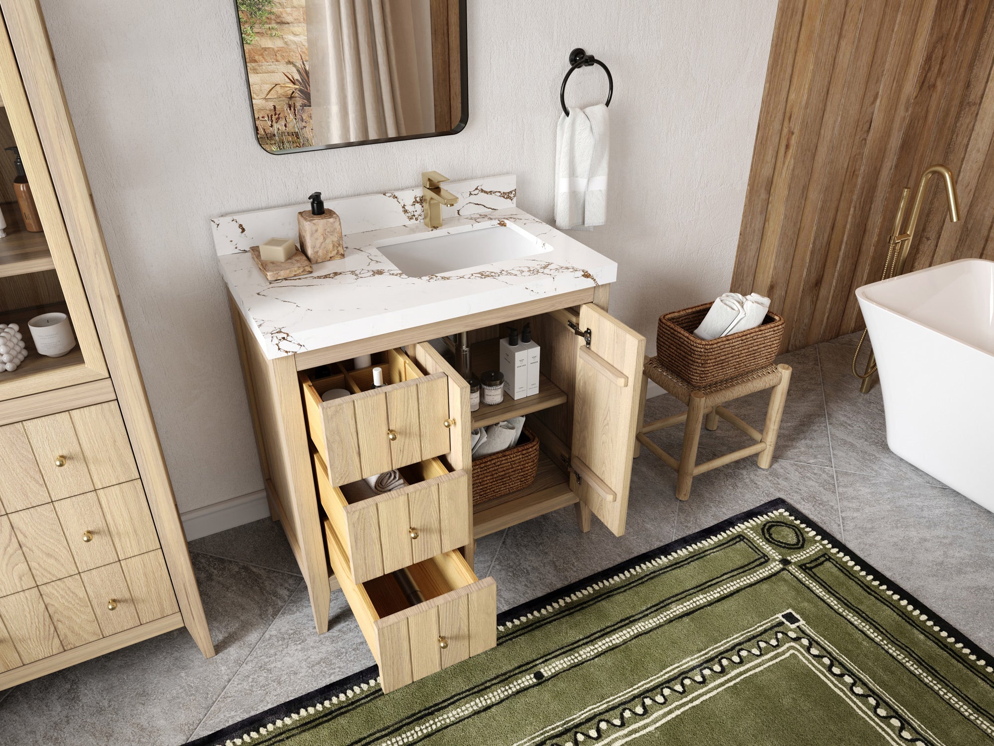 Atlanta White Oak 36 in. W x 22 in. D Right Offset Sink Bathroom Vanity - Willow Bath and Vanity