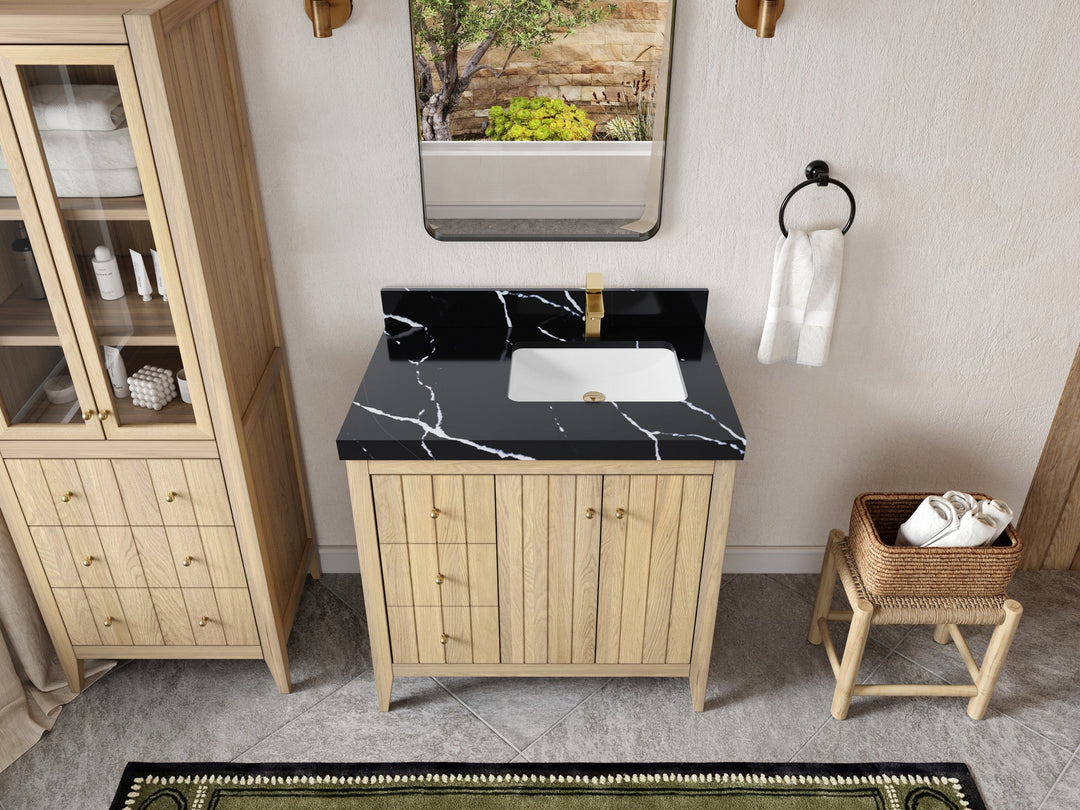 Atlanta White Oak 36 in. W x 22 in. D Right Offset Sink Bathroom Vanity - Willow Bath and Vanity