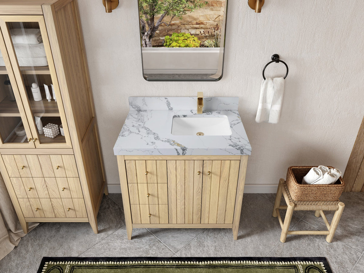 Atlanta White Oak 36 in. W x 22 in. D Right Offset Sink Bathroom Vanity - Willow Bath and Vanity