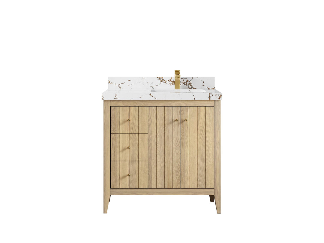Atlanta White Oak 36 in. W x 22 in. D Right Offset Sink Bathroom Vanity - Willow Bath and Vanity