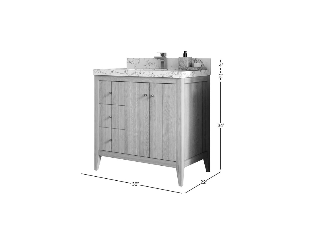 Atlanta White Oak 36" W x 22" D Center Sink Vanity for Elegant Bathrooms - Willow Bath and Vanity