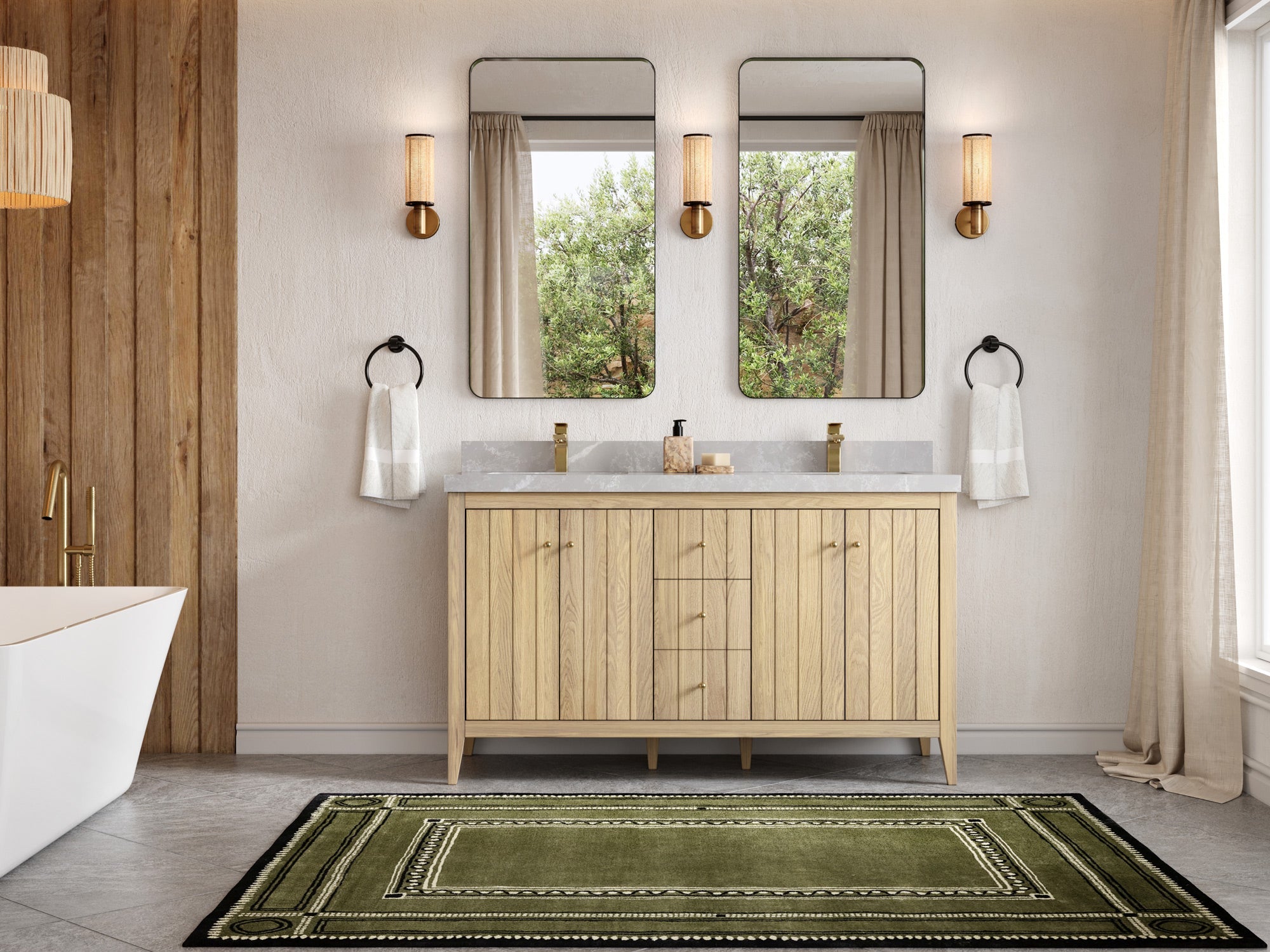 Atlanta White Oak 60 in. W x 22 in. D Double Sink Bathroom Vanity - Willow Bath and Vanity