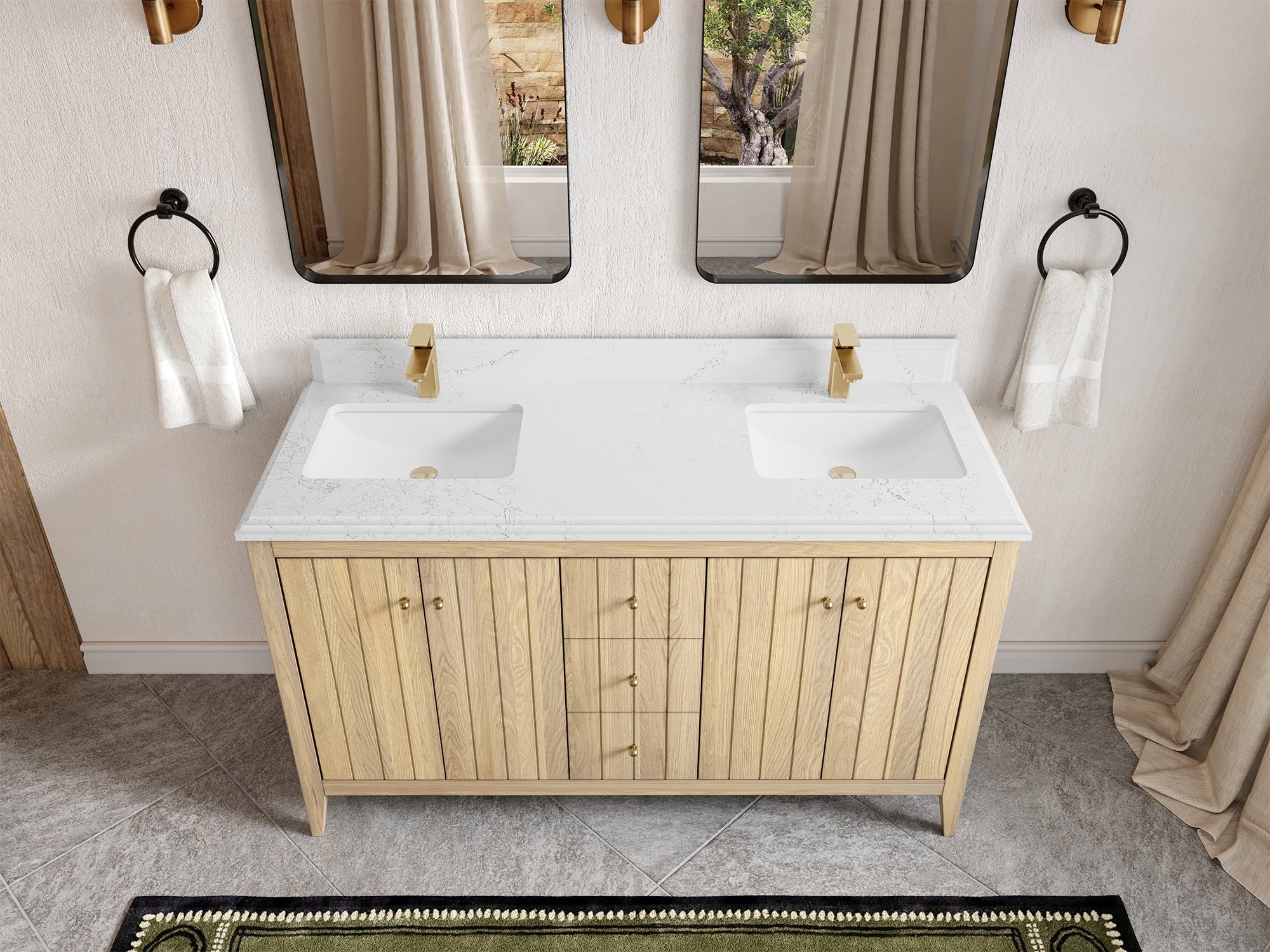 Atlanta White Oak 60 in. W x 22 in. D Double Sink Bathroom Vanity - Willow Bath and Vanity
