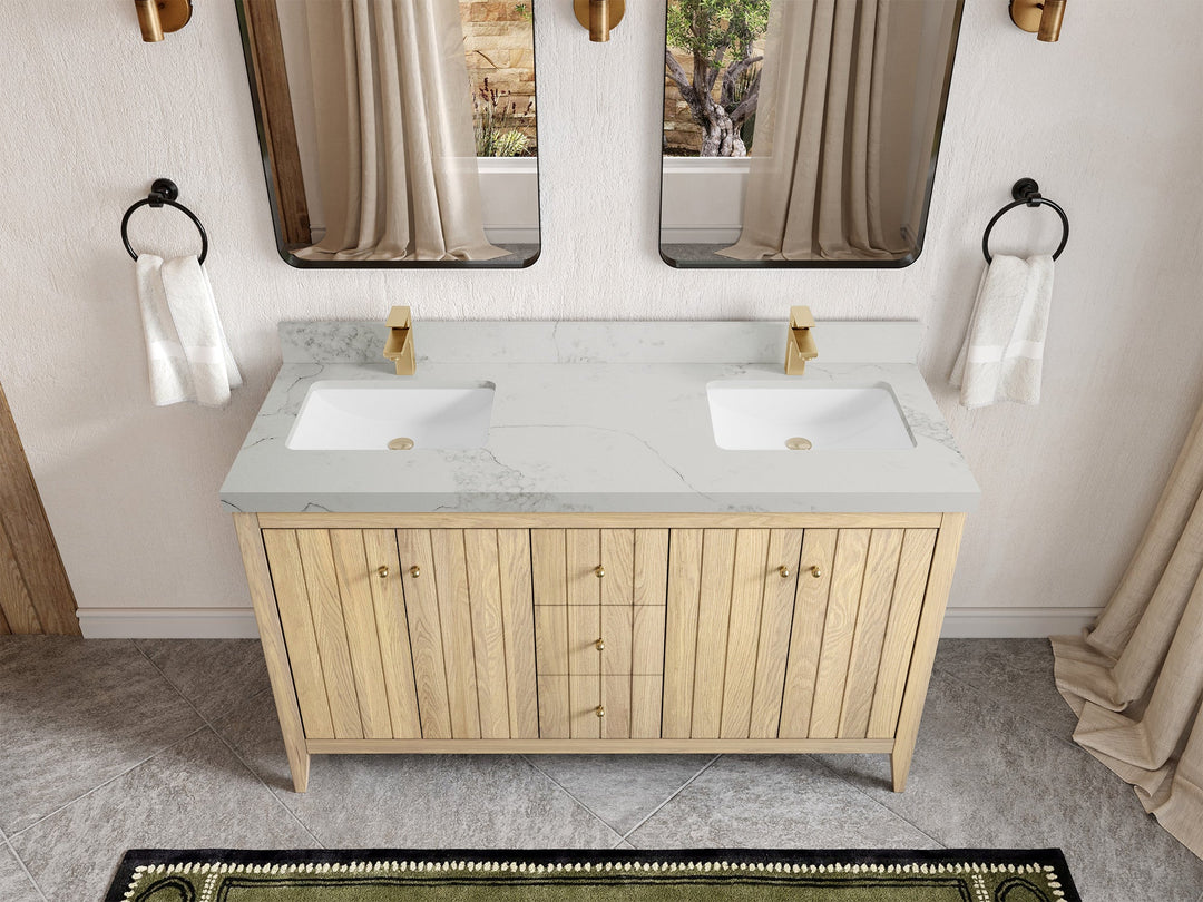 Atlanta White Oak 60 in. W x 22 in. D Double Sink Bathroom Vanity - Willow Bath and Vanity