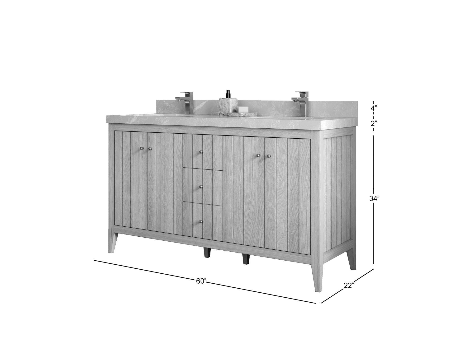 Atlanta White Oak 60 in. W x 22 in. D Double Sink Bathroom Vanity - Willow Bath and Vanity