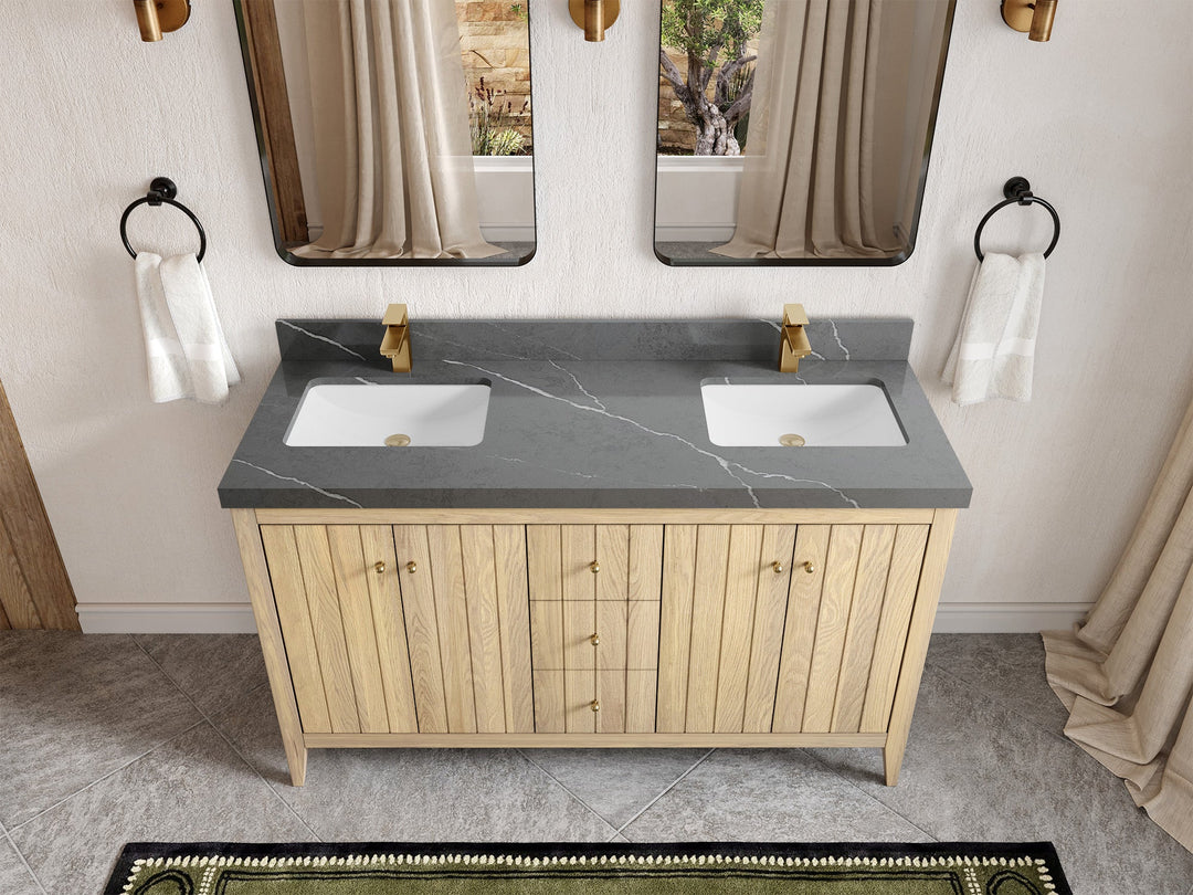 Atlanta White Oak 60 in. W x 22 in. D Double Sink Bathroom Vanity - Willow Bath and Vanity