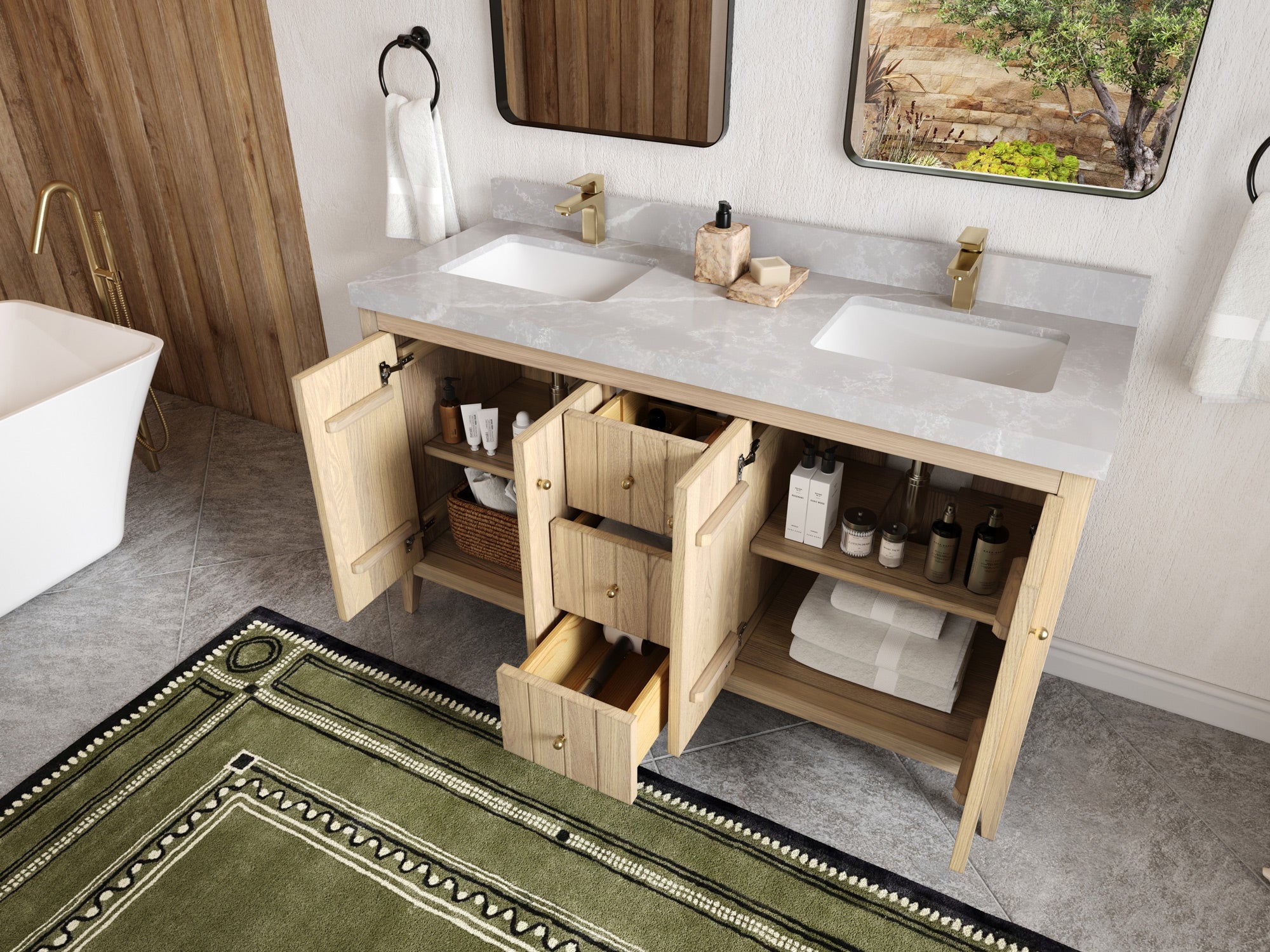 Atlanta White Oak 60 in. W x 22 in. D Double Sink Bathroom Vanity - Willow Bath and Vanity