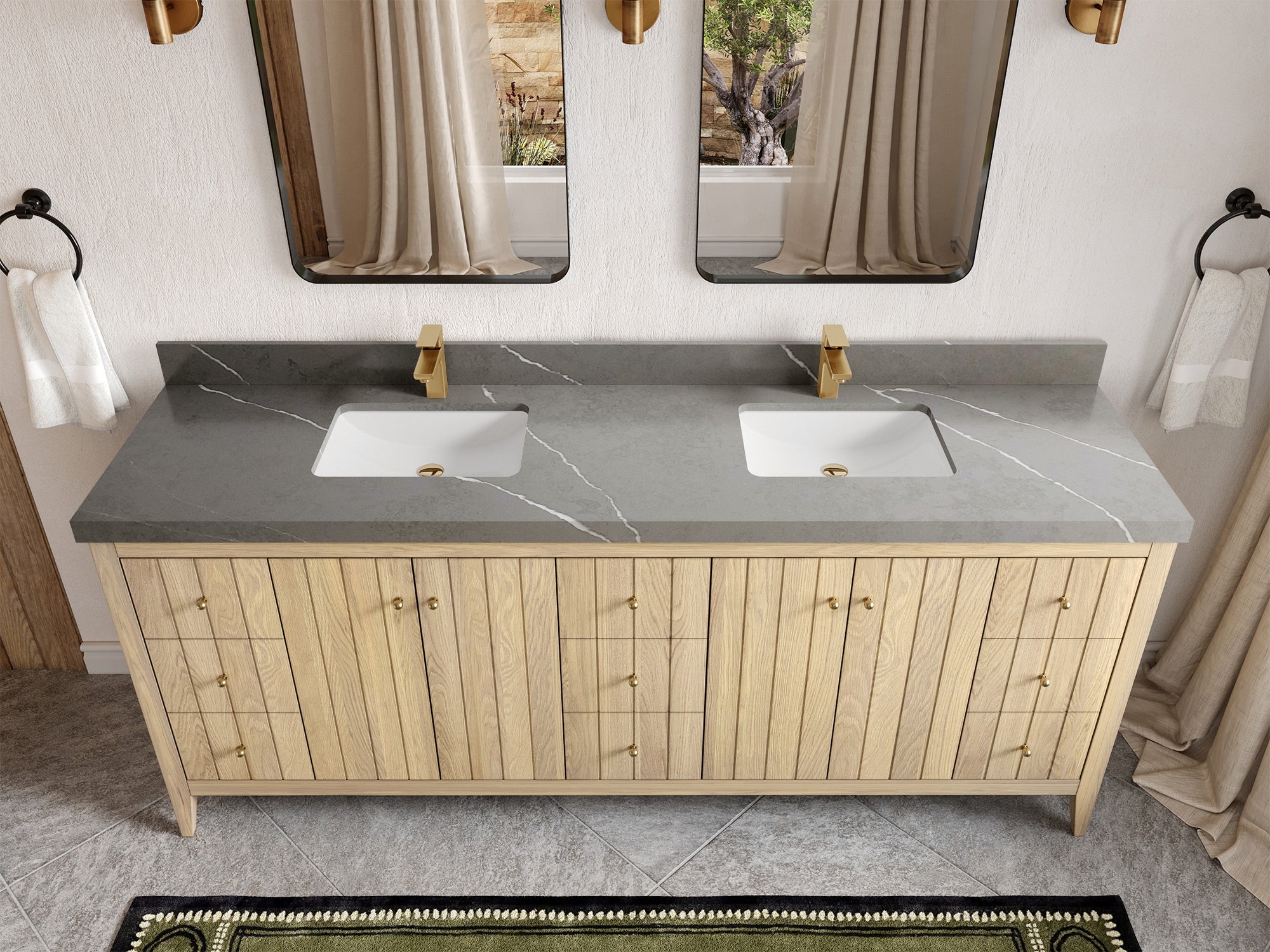 Atlanta White Oak 84 in. W x 22 in. D Double Sink Bathroom Vanity - Willow Bath and Vanity