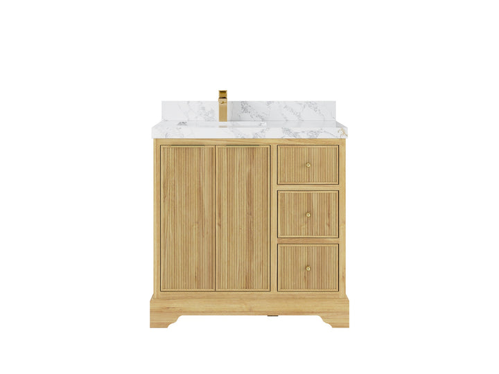 Austin Teak Wood 36 in. W x 22 in. D Left Offset Sink Bathroom Vanity - photo 21