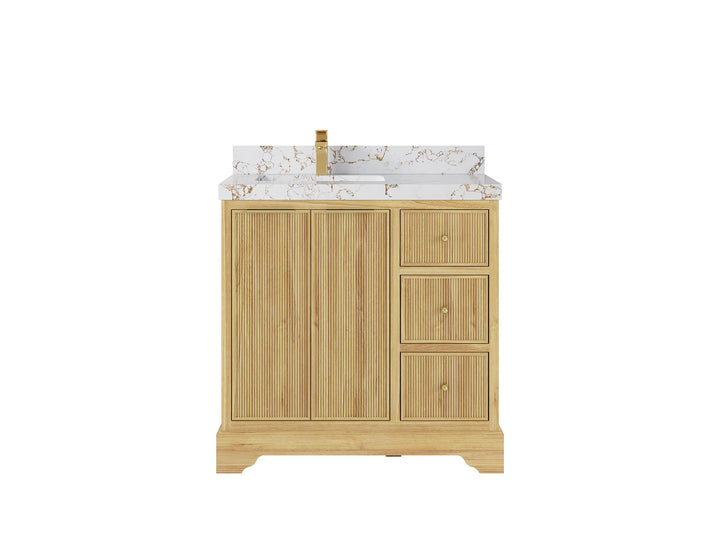 Austin Teak Wood 36 in. W x 22 in. D Left Offset Sink Bathroom Vanity - photo 24