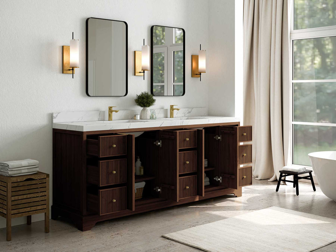 Austin Teak Wood 84 in. W x 22 in. D Double Sink Bathroom Vanity - Willow Bath and Vanity