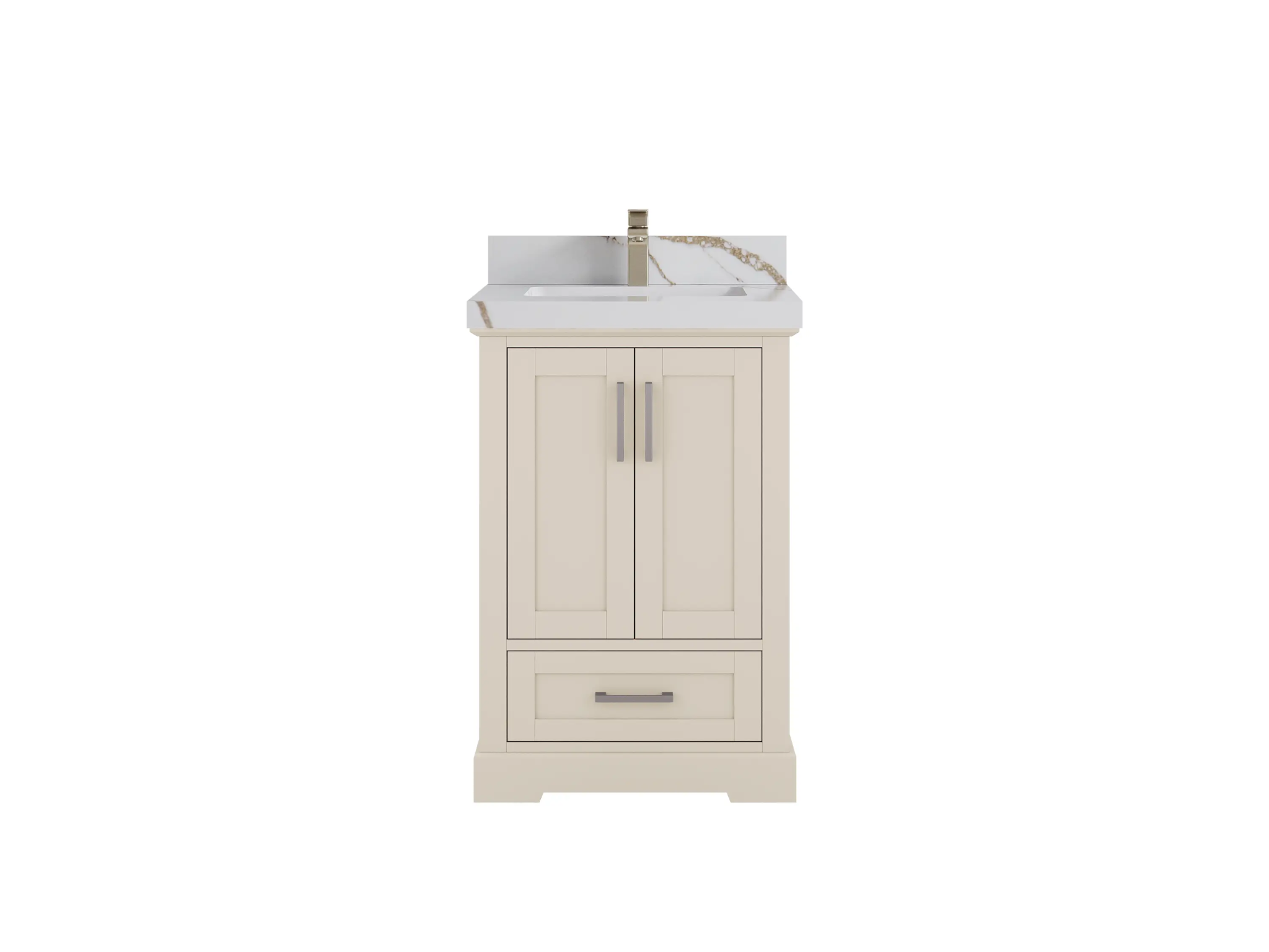 Boston 24-inch bathroom vanity in Fine Grain Linen Beige with Calacatta Gold Quartz countertop