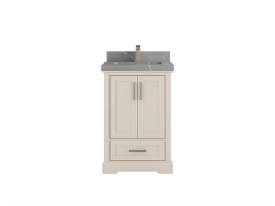 Boston 24-inch bathroom vanity in Fine Grain Linen Beige with Piatra Gray Quartz countertop