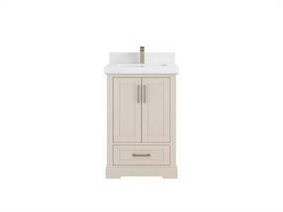Boston 24-inch bathroom vanity in Fine Grain Linen Beige with White Quartz countertop