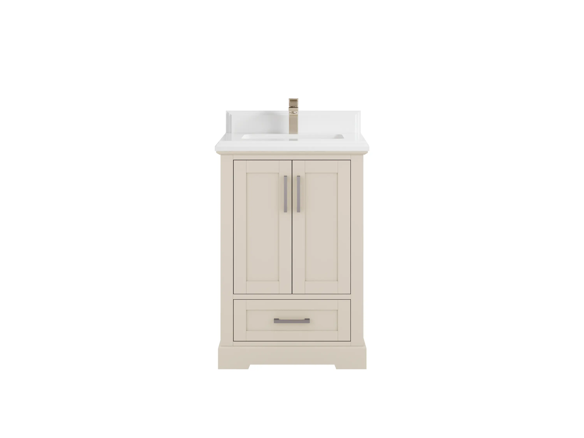Boston 24-inch bathroom vanity in Fine Grain Linen Beige with double-cove White Quartz countertop
