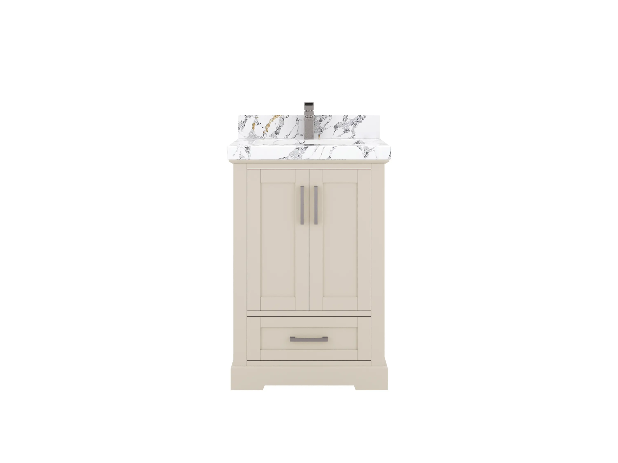Boston 24-inch bathroom vanity with white veined countertop, front product view