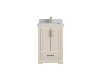 Boston 24-inch bathroom vanity in Fine Grain Linen Beige with Pearl Light Gray Quartz countertop