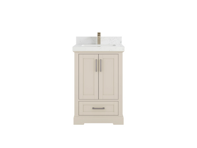 Boston 24-inch bathroom vanity in Fine Grain Linen Beige with Empira White Quartz countertop